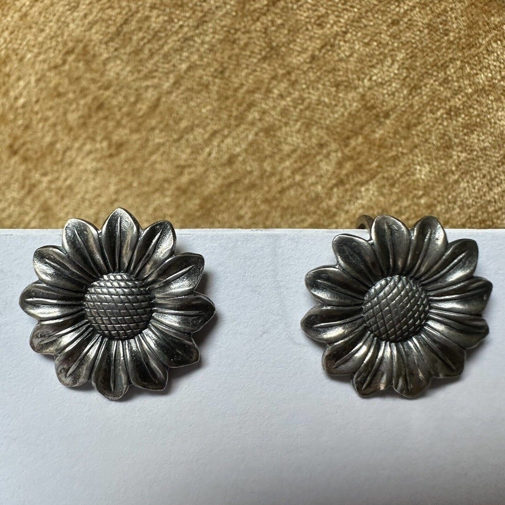 Vintage 925 Sterling Silver Earrings Drop Flower Daisy